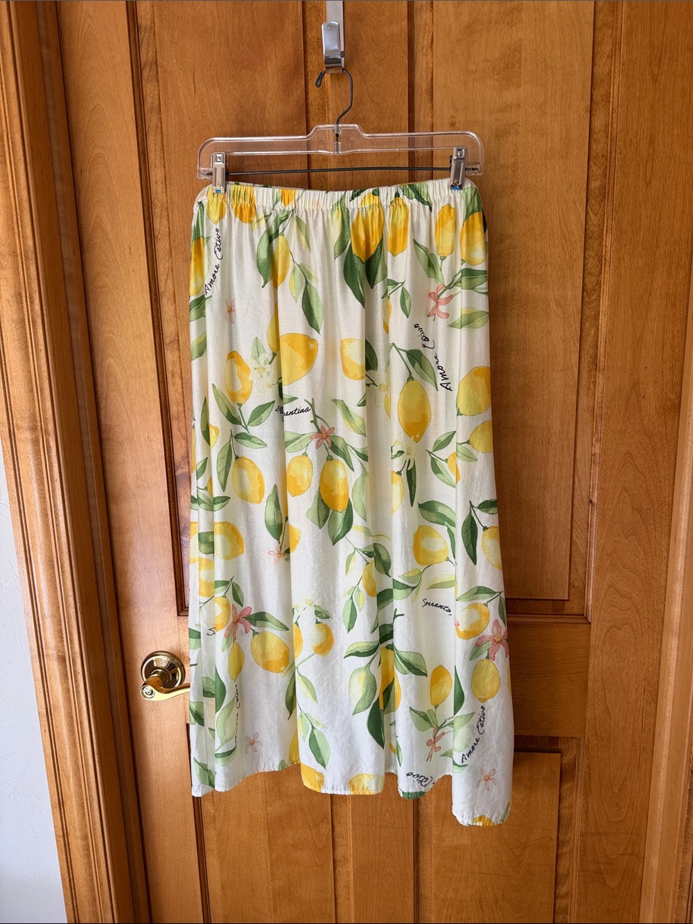 H&M White Lemon Print Maxi Skirt with Green Leaves